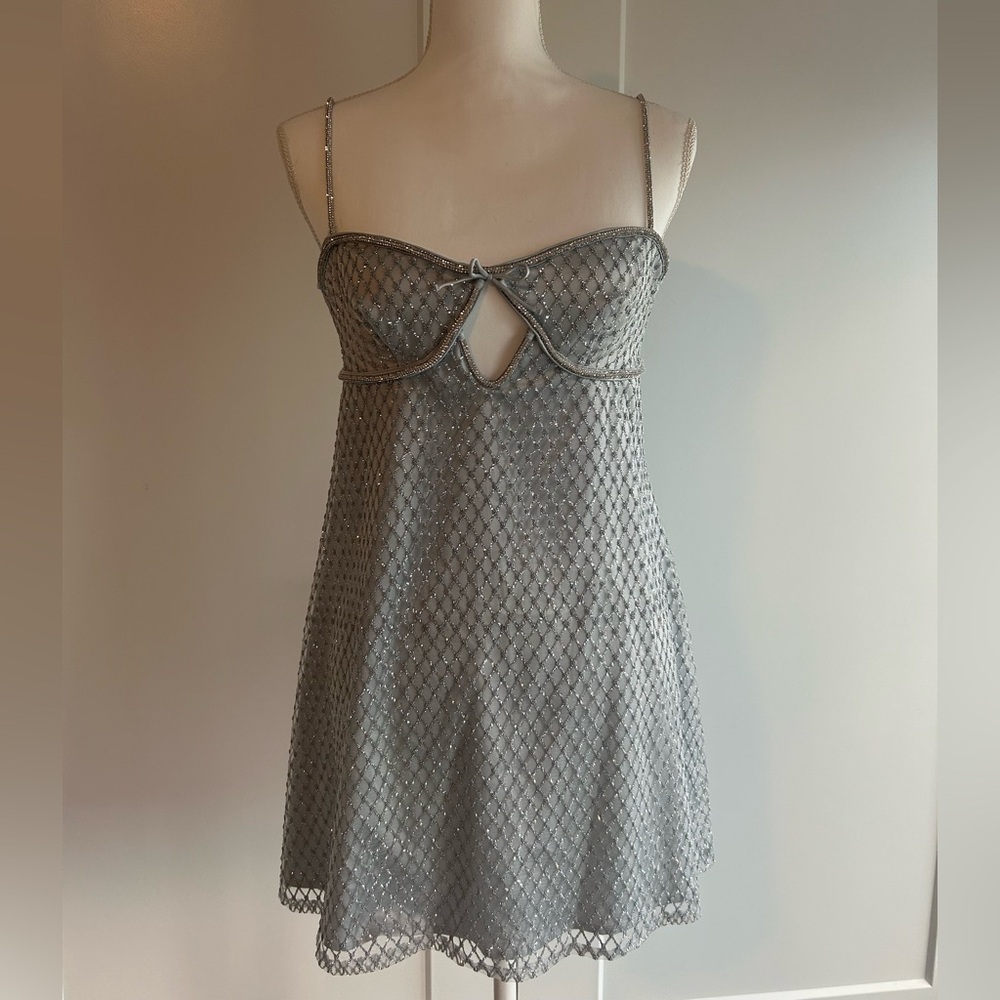 For Love And Lemons Glitter Slip Dress in Silver